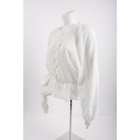 Zara Womans White Blouse Top Textured Weave Ruffle Size S NWT 3067/118 - Picture 3 of 7